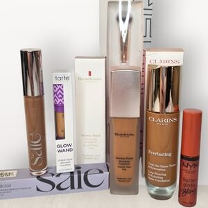 6 Piece Luxury Makeup Bundle Clarins & Elizabeth Arden Foundation Tarte & More